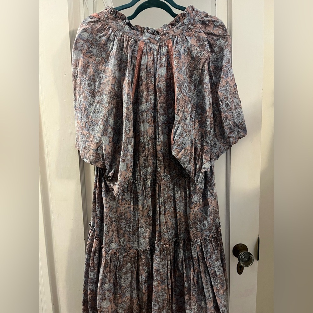 Anthropologie Blue and Brown Floral Dress - Picture 2 of 3